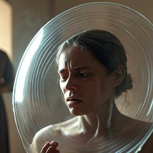 Home 4 **
A person gently placing a transparent shield around themselves, composed of swirling light. In the background, blurred figures express various emotions (sadness, anger, fear). The foreground figure is calm and centered, with a peaceful expression. Soft, ethereal lighting.
**