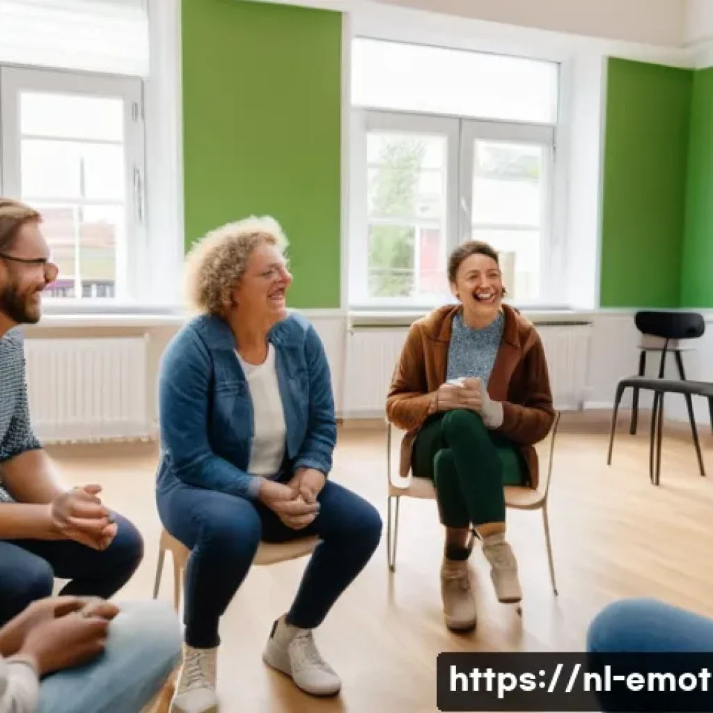 감정전이와 사회적 지원 - A diverse group of people participating in a community emotion management workshop in a bright, mode...