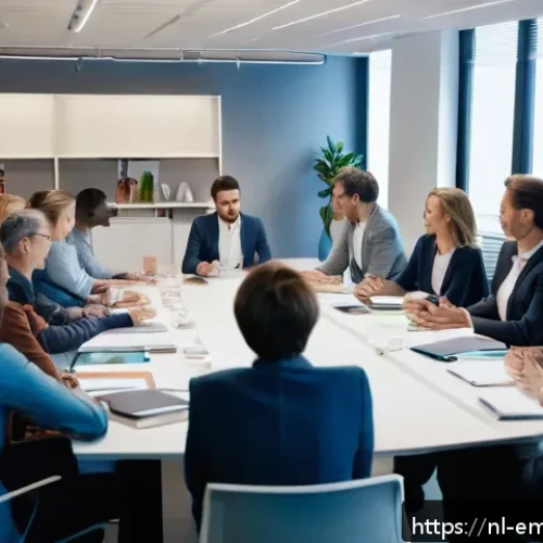 Home 32 감정전이와 심리적 균형 - A serene office meeting scene in a modern Amsterdam-style workspace, showing diverse Dutch professio...