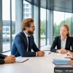 Home 19 감정전이와 신경과학 - A professional office meeting scene in the Netherlands, showing diverse colleagues engaged in a disc...